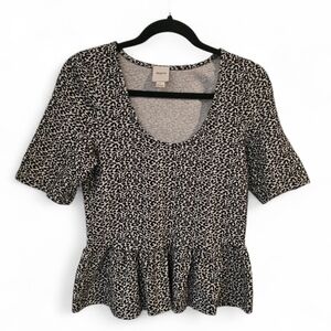 Maeve Black and White Leopard Peplum Blouse